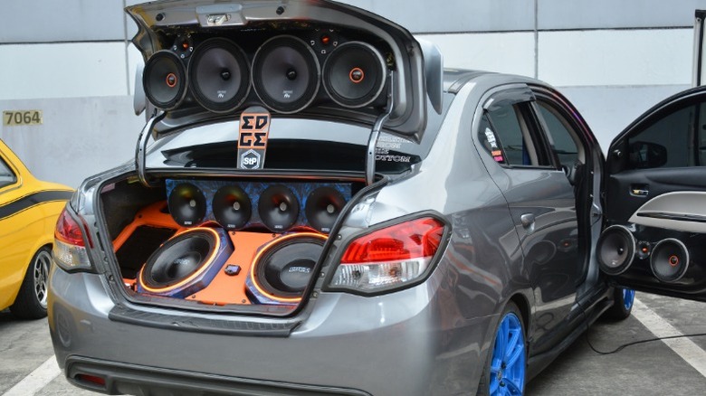 A car with a heavily modified sound system