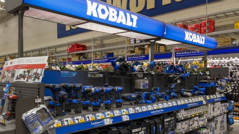 A Kobalt tools display inside lowes