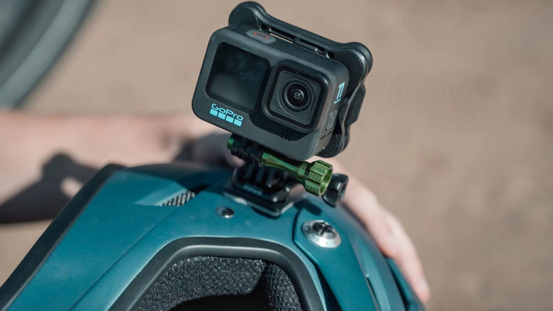 GoPro and Snap Mount Pro attached to side of helmet