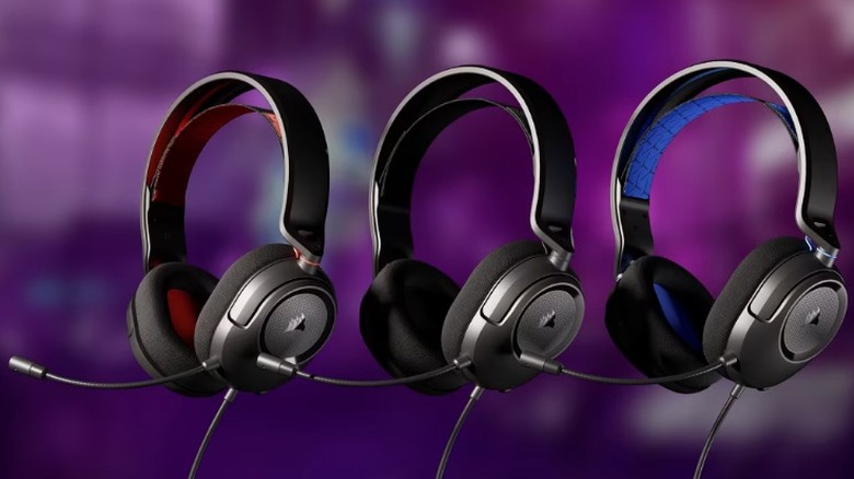 Three Corsair headsets different colors