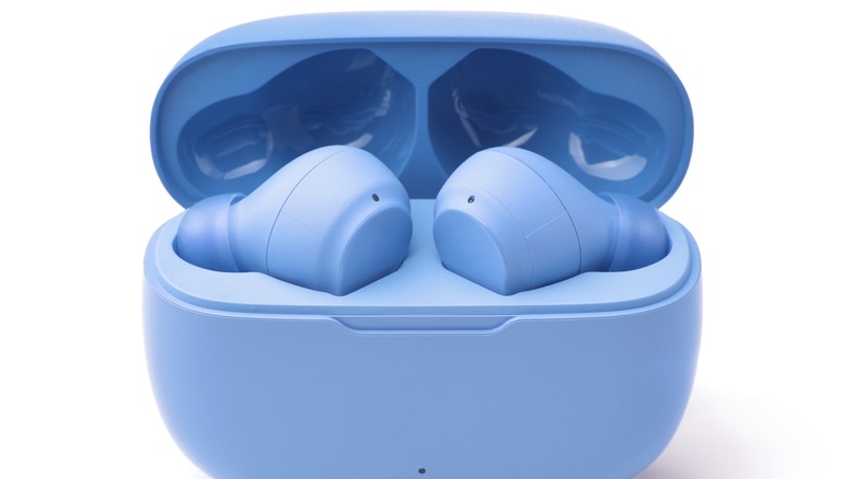 Blue case of wireless earbuds