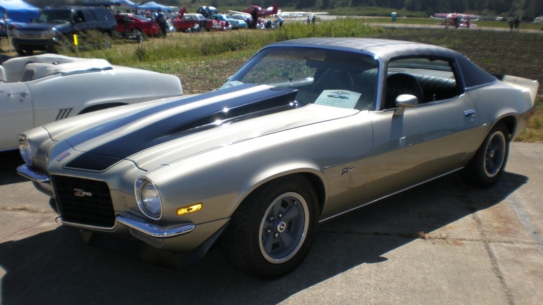 Silver 1973 Camaro Z28 at a car show