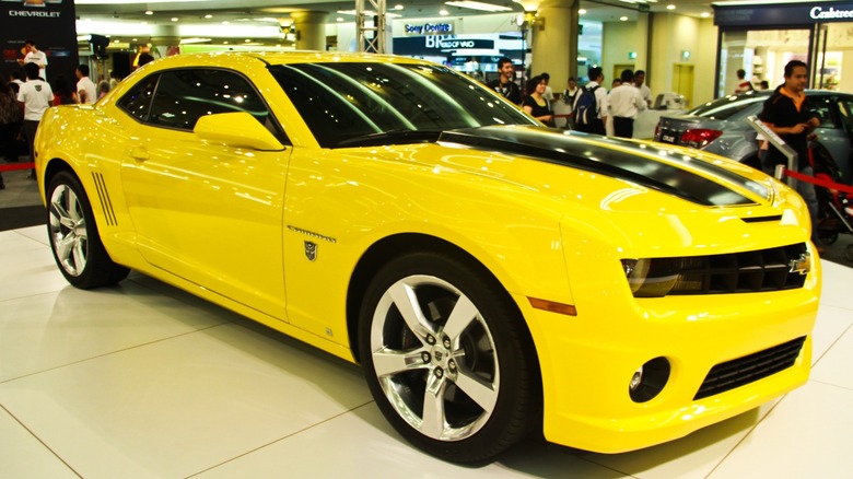 Bumblebee Camaro on showroom floor