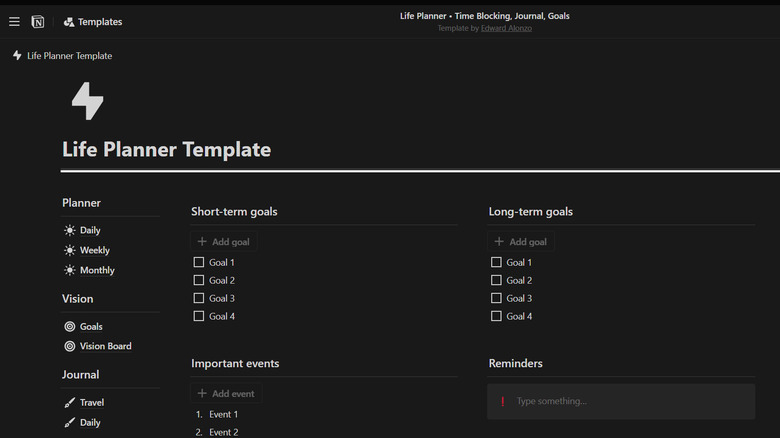 Life Planner template Notion