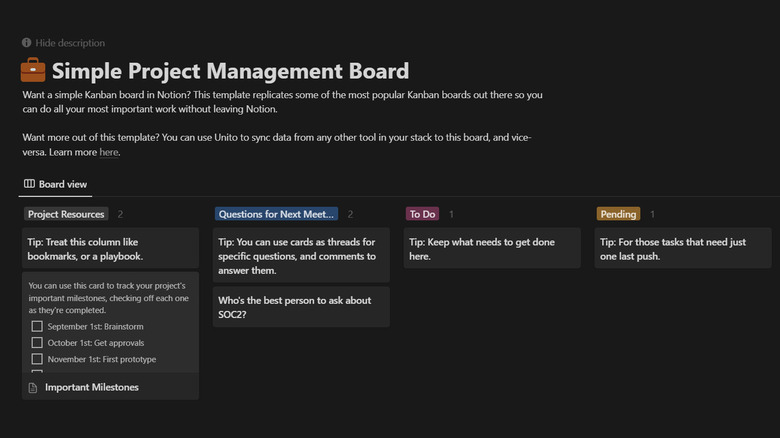 Project Management template Notion