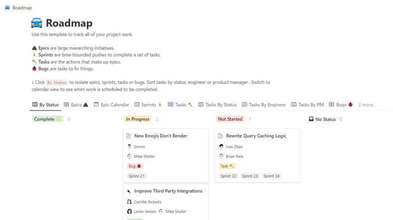 Roadmap template Notion 