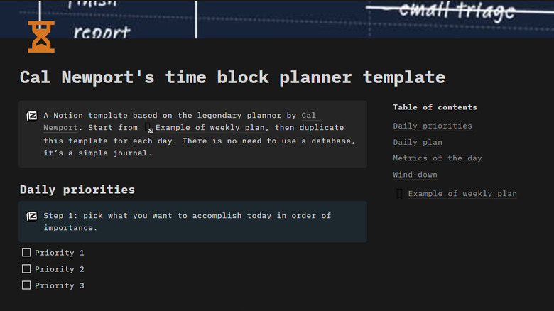 Time Blocking Daily template Notion