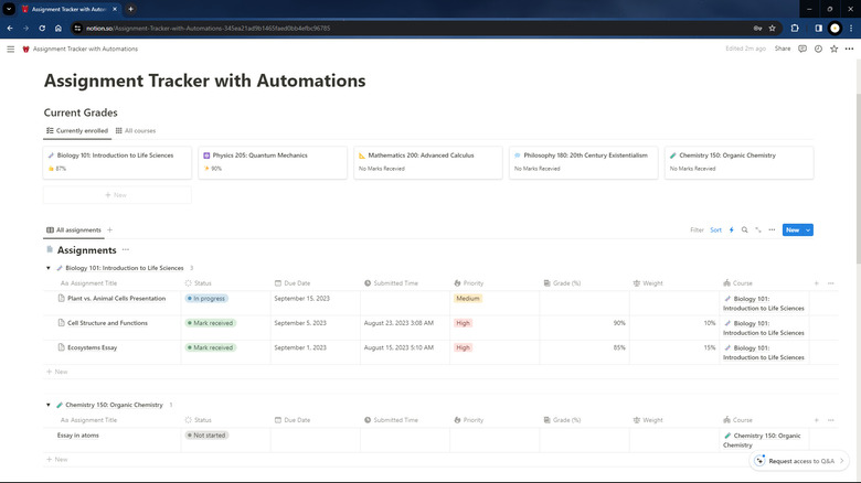 Assignment Tracker template homepage