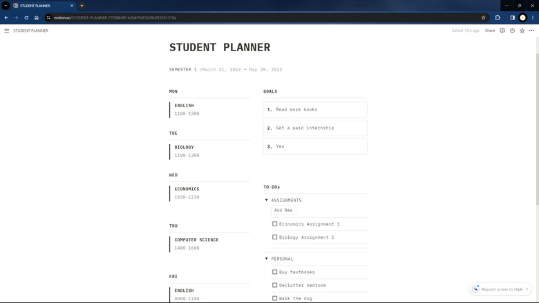 Student Planner template homepage