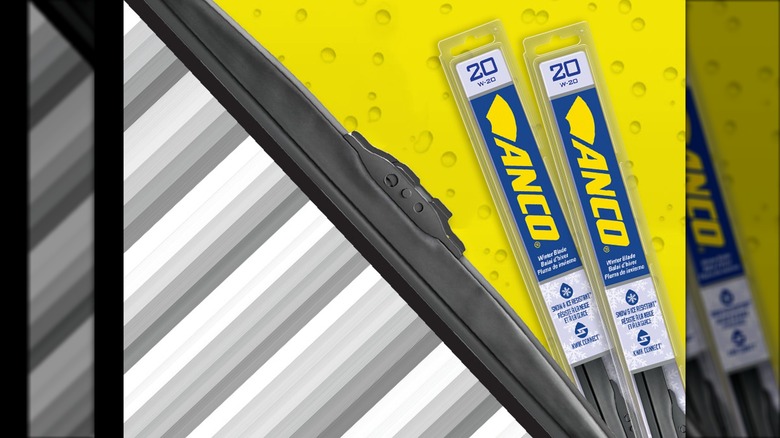 Two Anco Winter Wiper Blades in their packaging beside an unboxed wiper