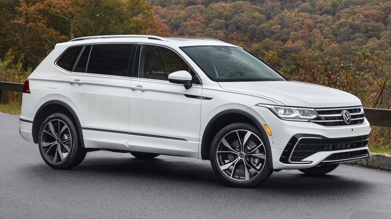 Volkswagen Tiguan parked on the roadside with trees in the background