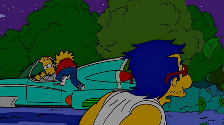 Lisa and Bart Simpson in hovercar