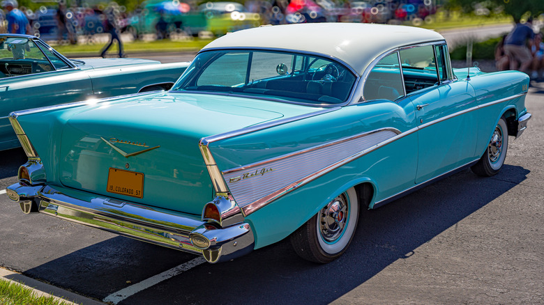 Blue 1957 Chevy Bel Air parked