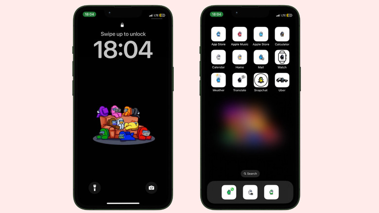 Screenshots of Among Us themed iPhone home screen