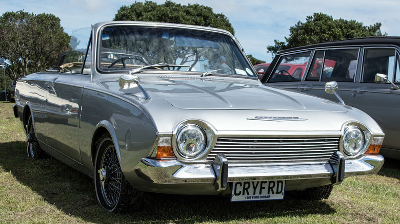 Silver 1960s Ford Corsair on grass