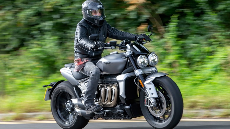 A person riding a Triumph Rocket 3 R bike