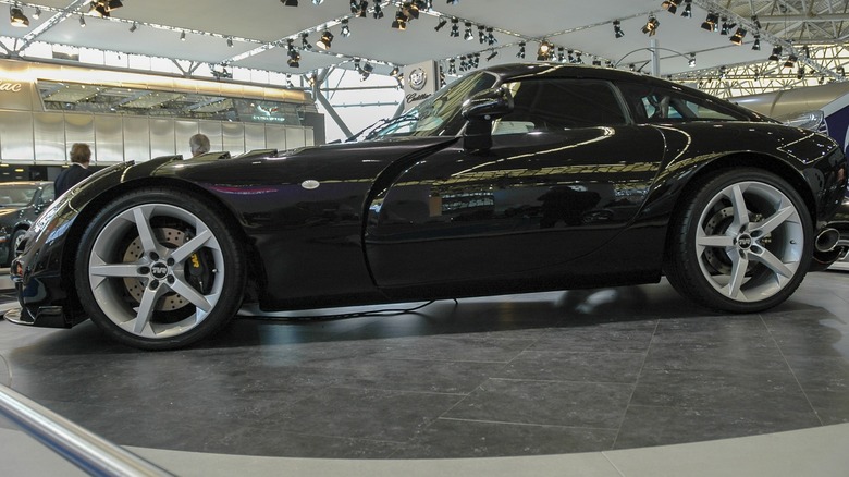 Black TVR Sagaris in a showroom