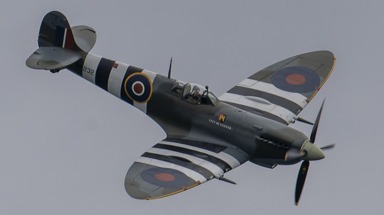 WWII-era Spitfire descending in flight