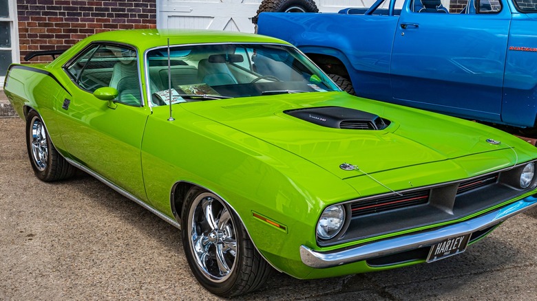 A green Plymouth HEMI 'Cuda