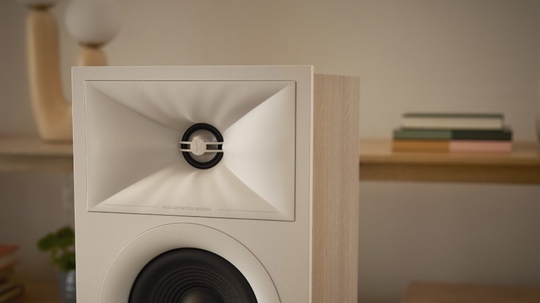 A closeup image of jbl stage2 240b bookshelf speakers