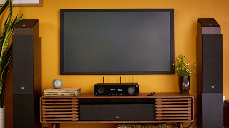 A jbl home audio/theater setup