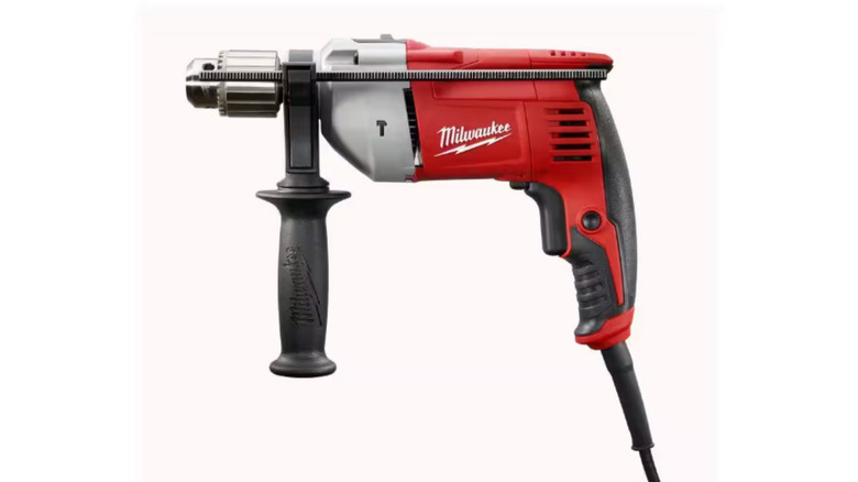 milwaukee corded hammer drill on white background