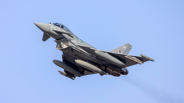 Underside view of Eurofighter Typhoon taking off