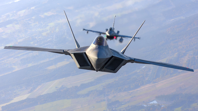 Front view of F-22 Raptor in flight