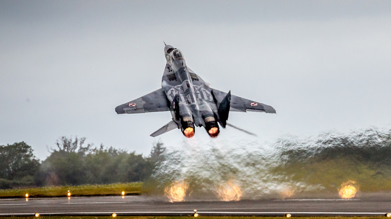 MiG 29 taking off from runway