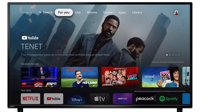 Philips TV with Google TV menu