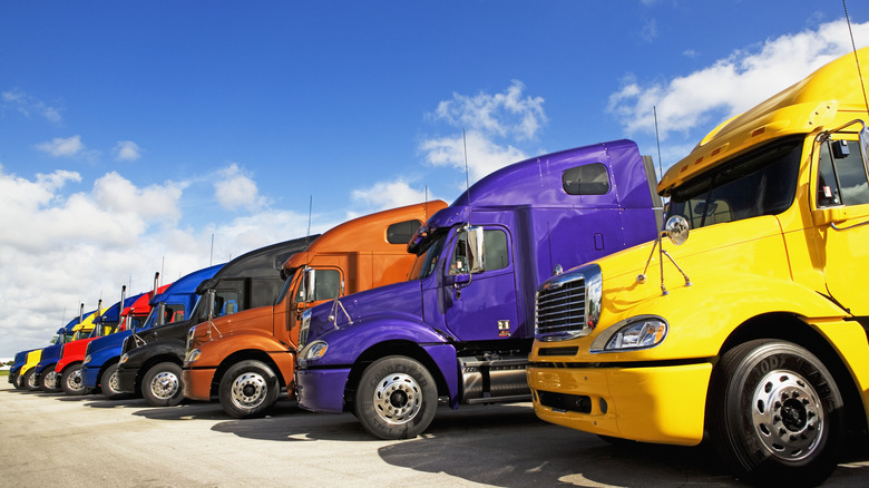 several parked semi-trucks