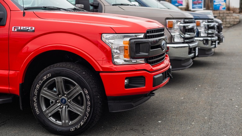 a row of RAM trucks