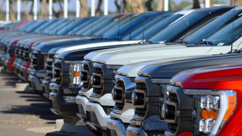 A row of trucks