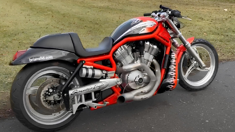 A 2006 VRXSE V-Rod Destroyer bike parked