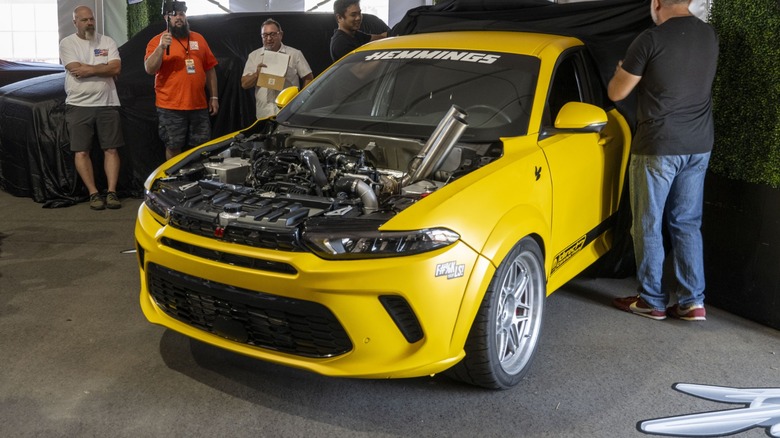 A modified Dodge Hornet "widebody," powered by a Dodge Direct Connection Hurricrate engine.