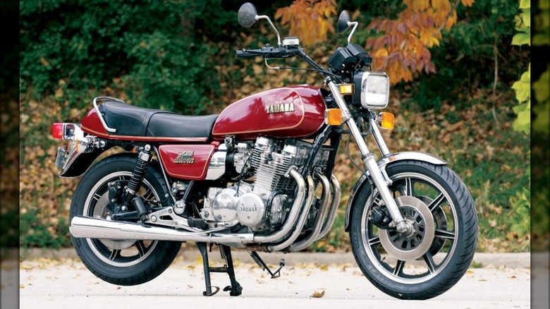 red Yamaha XS1100 on centre stand