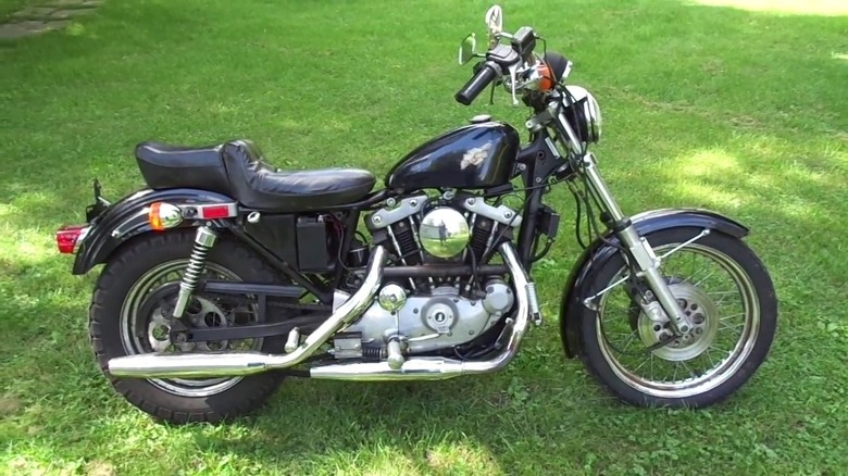 A 1981 Harley-Davidson Sportster parked.