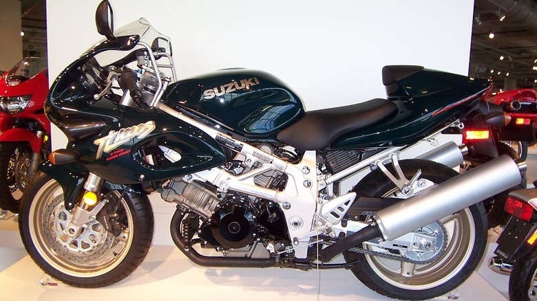 A 1997 Suzuki TL1000S on display.