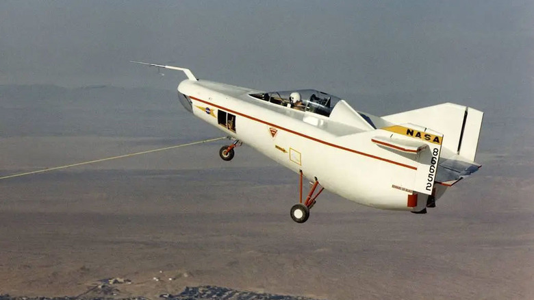 M2-F1 Lifting Body airship flying in desert