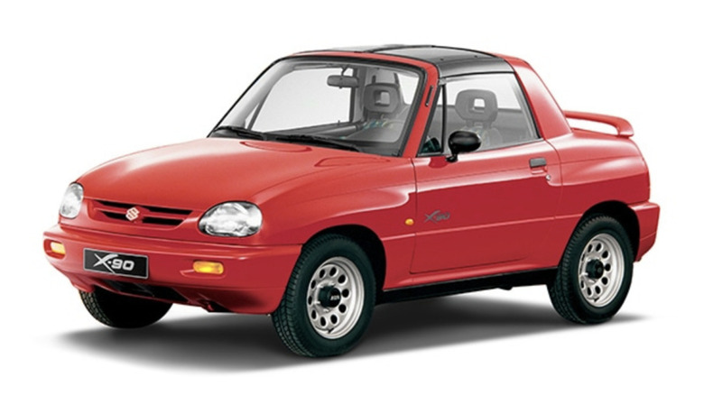 Red Suzuki X-90 2-seat SUV on white background