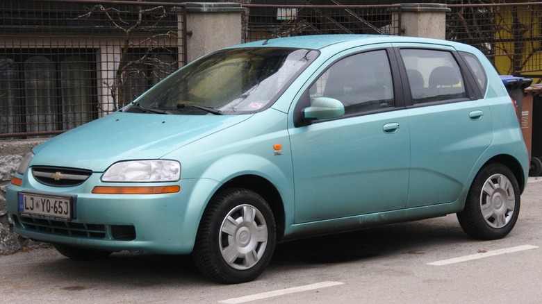 A first-gen Chevrolet Aveo parked on the street