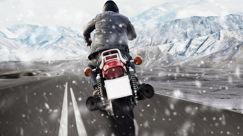 motorcycle driving in snow