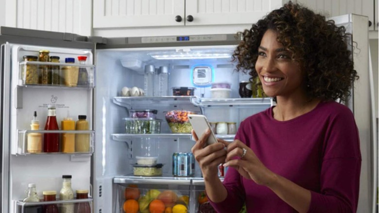 Smart fridge user with smartphone 