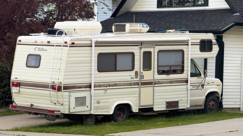 RV parked in residential driveway