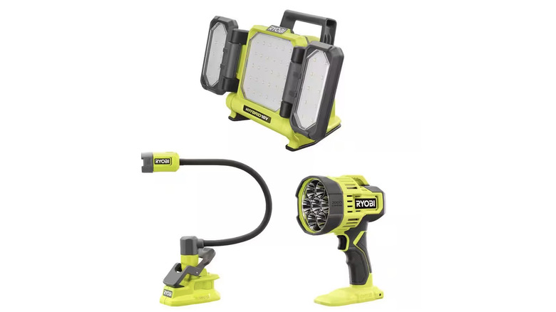 ryobi 3 flashlight set on white background