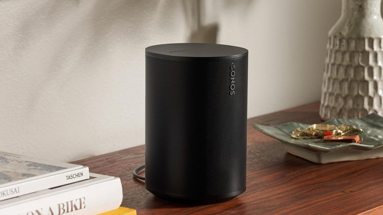 Sonos speaker sitting on table in home