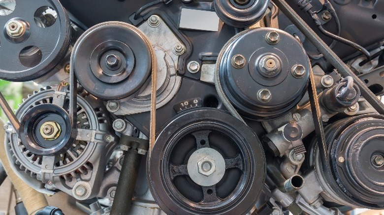 close up of crankshaft pulley (low center)