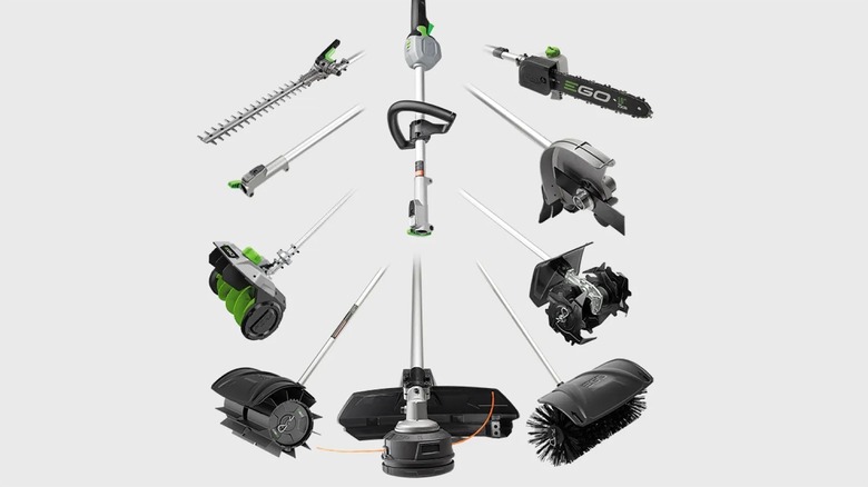 EGO multi-head system with several attachments pictured