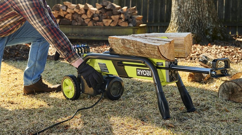 A log splitter in use