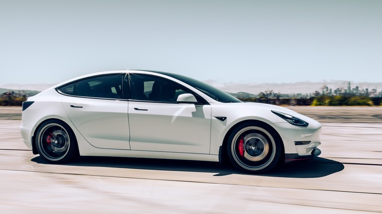 Tesla driving on highway